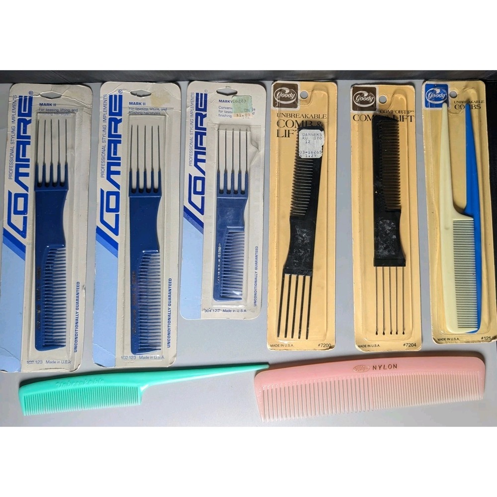 Lot VTG 70/80's Pocket Hair Combs & Pics Unbreakable Goody DuPont Comare Lot 8